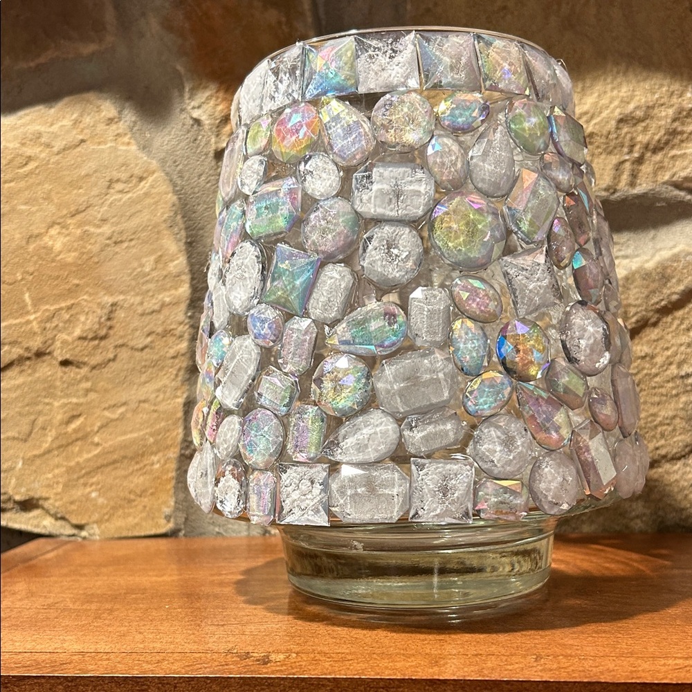 Iridescent Gemstone Glass Candle Holder perfect for Winter Decor - Picture 2 of 5